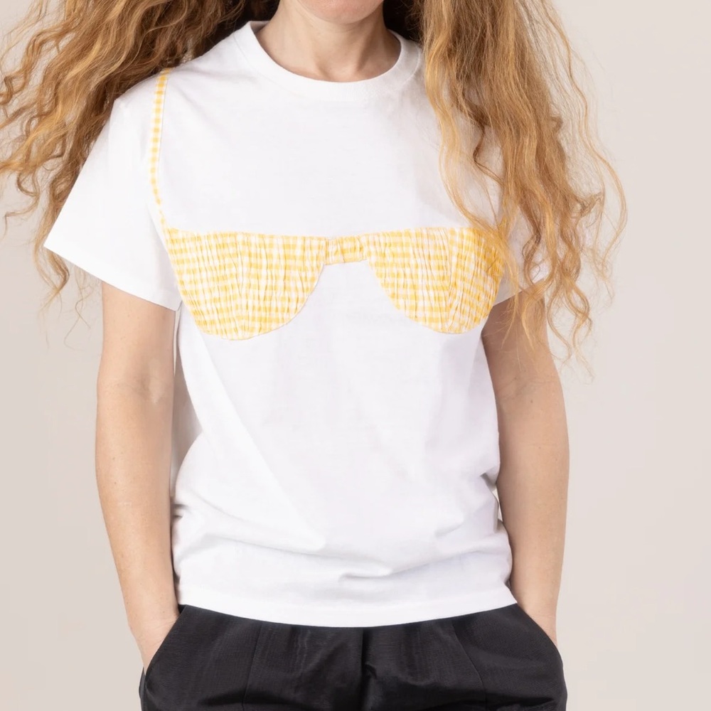 Nikki Chasin Florida Woman Appliqué T - White/Yellow Gingham